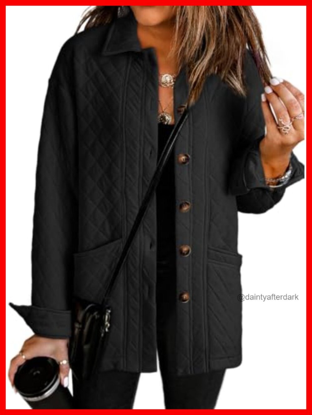 Quilted Button Down Collared Long Sleeve Coat with Pockets